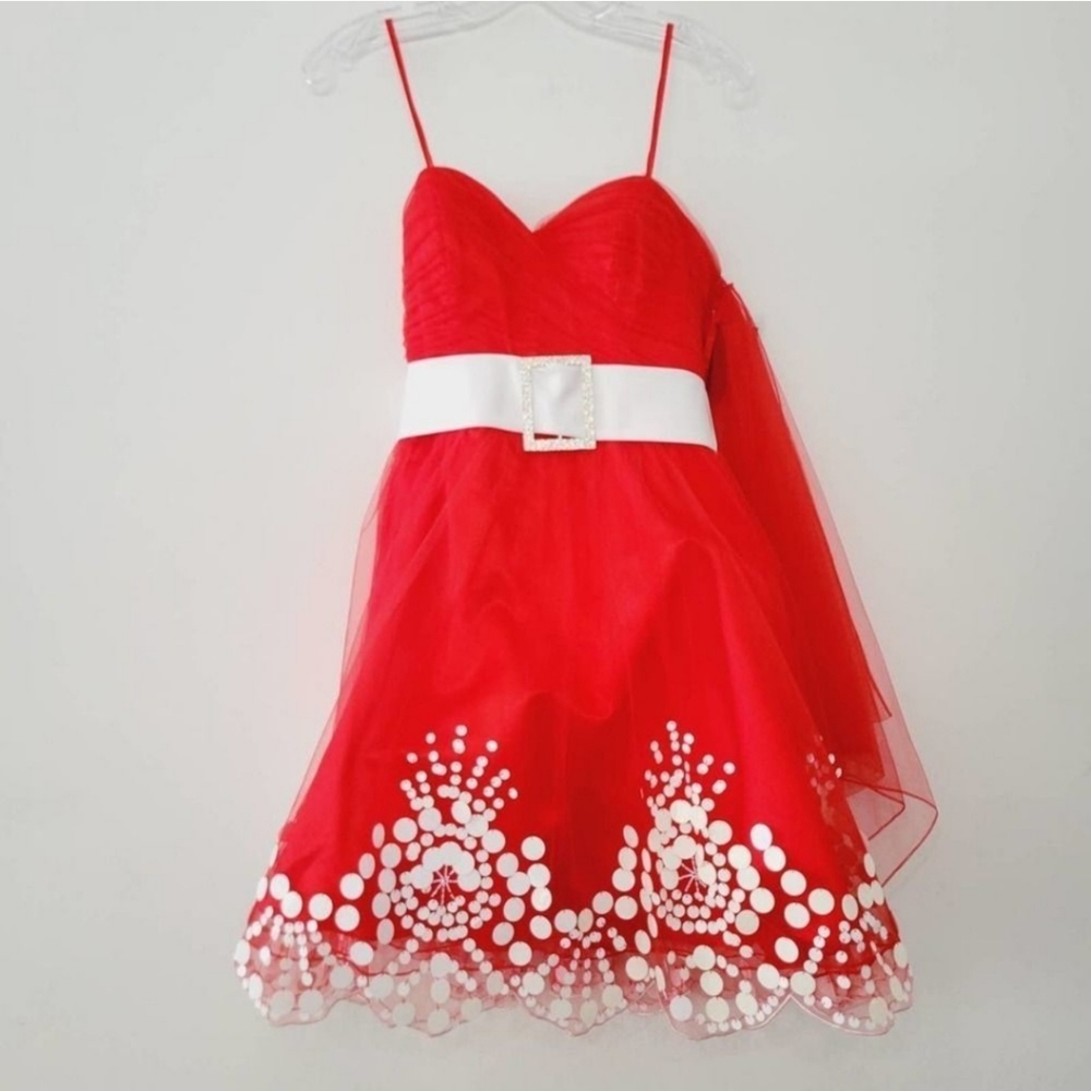 Terani Couture Red Embellished Cocktail Dress w/ Belt Size 4